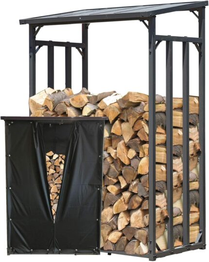 QUICK STAR Estante metálica para leña antracita 130 x 70 x 185 cm Jardín Prinidor Refugio de 1,6 m³ de Madera Almacenamiento apilables Ayuda Exterior con protección contra el clima Negro
